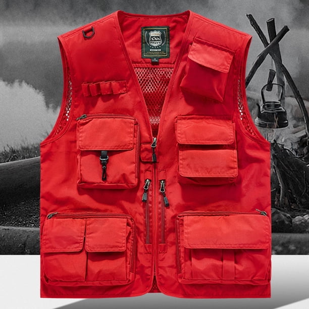 Camiseta sin mangas con cuello en V para hombre, informal, holgada, a la moda, para voluntariado, para exteriores, emergencias, multibolsillos, multifuncional, con cremallera, de nailon.