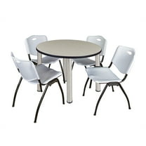 Regency Kee 36" Round Breakroom Table- Maple/ Chrome & 4 'M' Stack Chairs- Grey