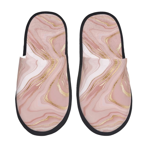 Fotbe Rose Gold Glitter Splatter Pantuflas Peludas para Mujer con Estampado, Zapatillas de Peluche, Zapatos de Invierno para Casa, Uso Interior y Exterior-Medium