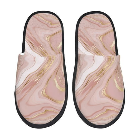 Balery Rose Gold Glitter Splatter Slient Indoor Furry Fleece Comfort House Shoes Soft Non-Slip Home Shoes Cotton slippers House Slippers-- Medium