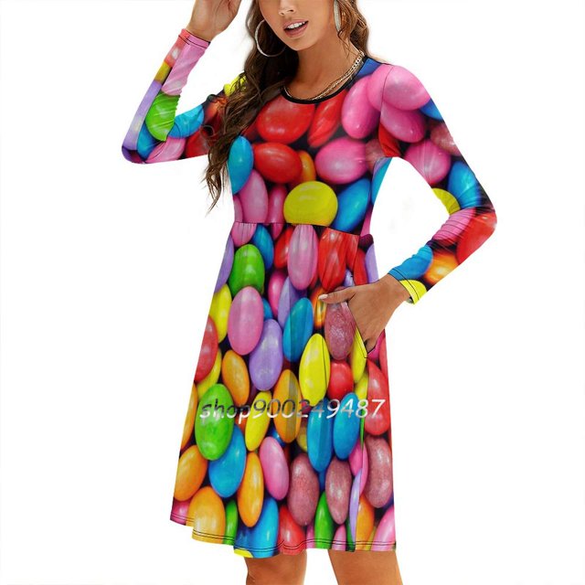 Smarties! Robe Évasée Nœud Cœur Design Mode Grande Taille Robe Ample Smarties Bonbons Colorés