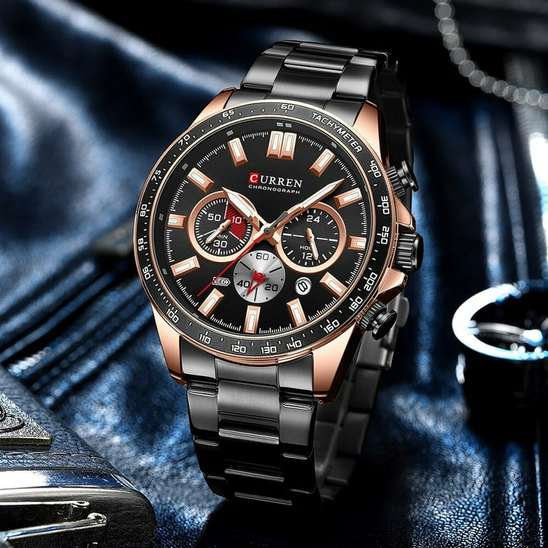 Curren black stainless cheap steel watch