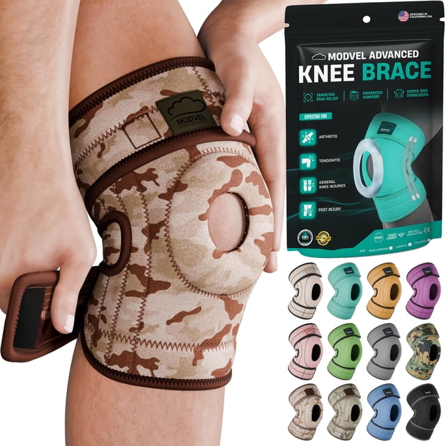 Rodillera Modvel ELITE para hombre y mujer: almohadillas de gel para rótula y estabilizadores laterales para recuperación de ligamentos cruzados anteriores (LCA), desgarros de menisco, artritis y lesi