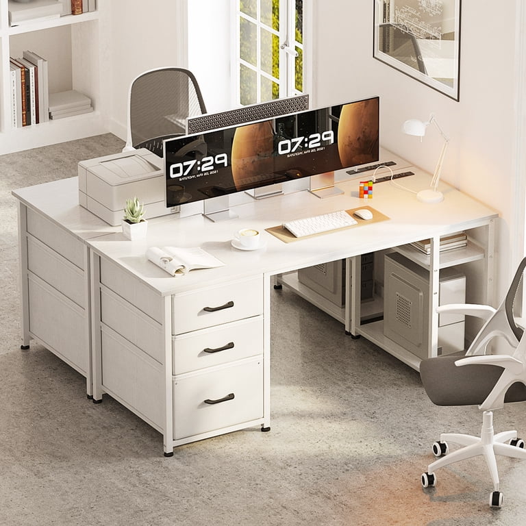 51 Inch Computer Desk with File Drawers & USB Power Outlets