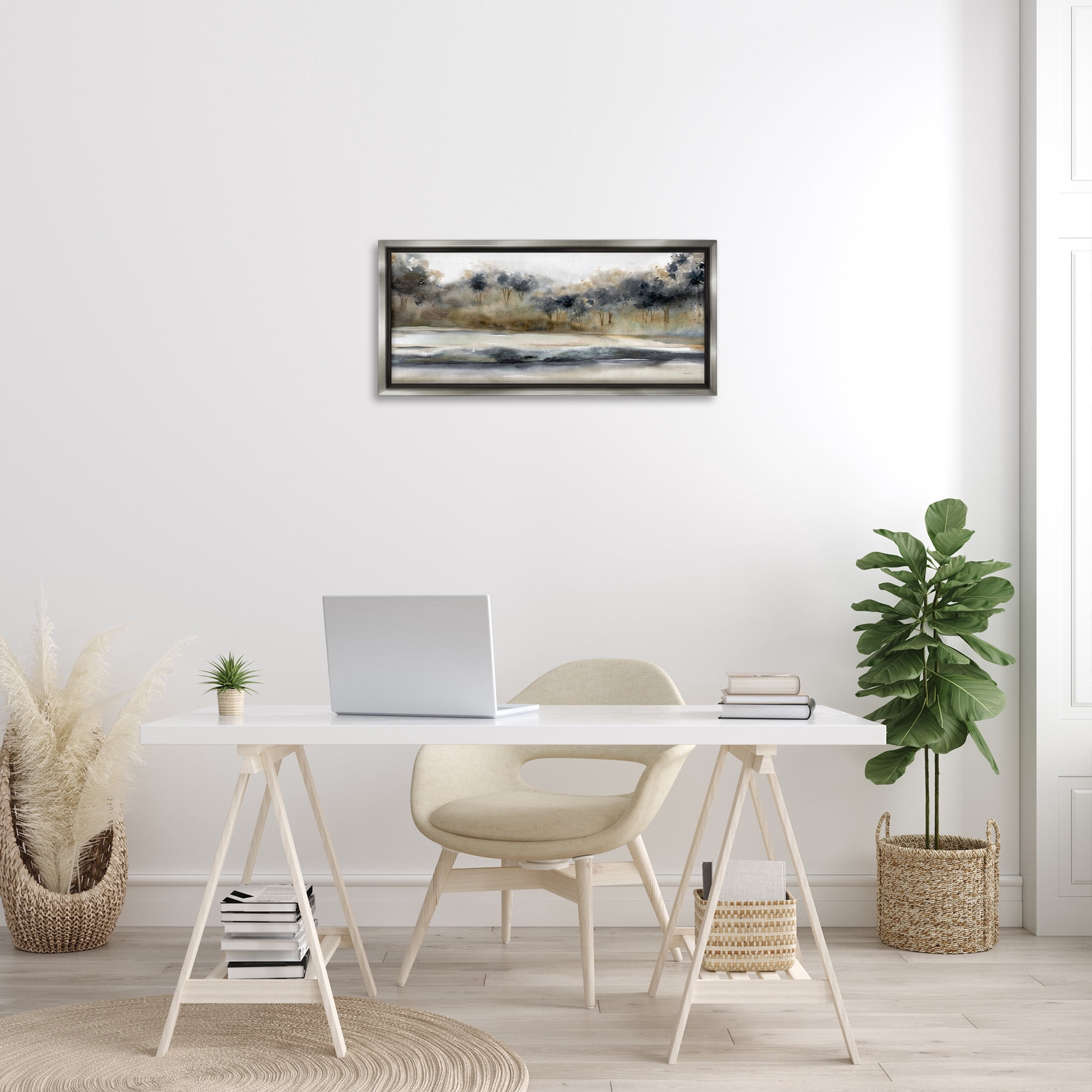 Stupell Industries Abstract Nature Grove Scenery Landscape Painting Gray Floater Framed Canvas Art Print Wall Art, 31 x 14