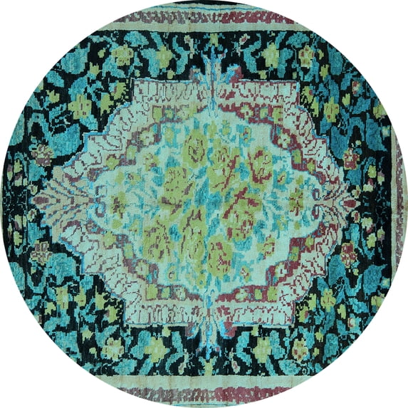 Ahgly Company Indoor Round Medallion Light Blue French Area Rugs, 5' Round