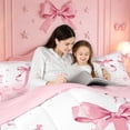 thumbnail image 5 of meiyoeat Bow Pink Monogram J 7Pcs Queen Bedding,Beauty Bling Print Alphabet Art Bedding Comforter Set Queen For Girl,Pink Reversible, 5 of 7