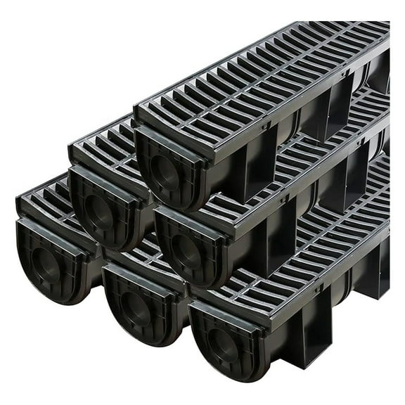 Trench Drain System, with Plastic Grate, 6 Pack Garden Drain with 6 End , 5.9x5.1-Inch HDPE Channel Drainage for Garden Driveway Yard Pool Sidewalk Patio