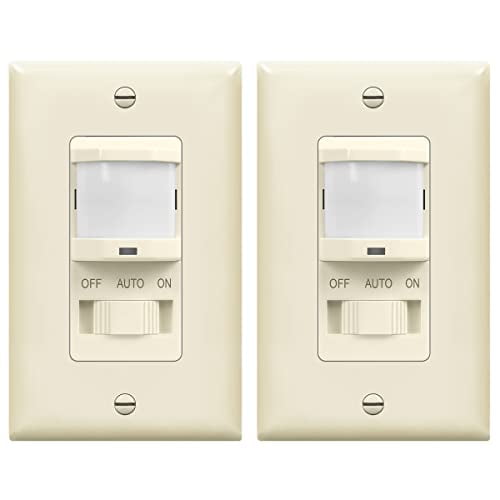 TOPGREENER Interruptor de Luz con Sensor de Movimiento PIR, Retardo de Tiempo Ajustable, No Requiere Cable Neutro, Operable sin Cable de Tierra, 4A, 250W LED/CFL, 1/4HP, Polo Nico, TSOS5-KM-LA, Almend