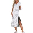 thumbnail image 2 of DARING DIVA Women's Short Sleeves Sleepwear Heart Print Lace Trim Slit Side Nightshirt Ribbed Knit Long Nightgowns S White, 2 of 5
