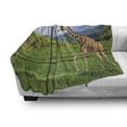 thumbnail image 3 of Nature Soft Flannel Fleece Throw Blanket, Giraffe Goes on Grass Against Mountain Tropical Landscape, Cozy Plush for Indoor and Outdoor Use, 50" x 70", Fern Green Baby Blue, by Ambesonne, 3 of 6