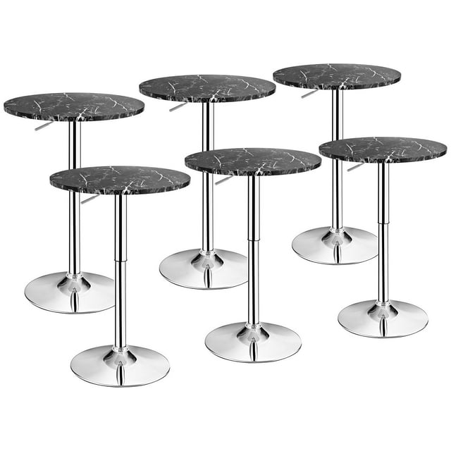 Giantex Table de Bar et de Pub Ronde, Table Bistro à Hauteur Réglable avec Dessus en Faux Marbre, Table de Cocktail Pivotante à 360°