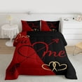 thumbnail image 2 of Feelyou Couple Anniversary Queen Comforter Set, Black Red Fashion Splicing Bedding Sets, Valentine's Day Love Heart Reversible Bedding Comforter Set, Super Cozy Room Decor, 3 Pieces, 2 of 8