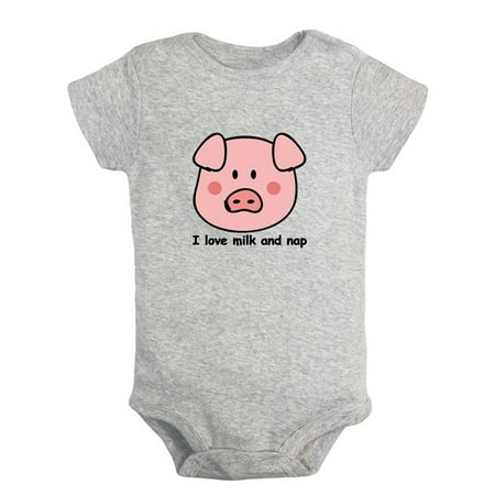 

I Love Milk And Nap Funny Rompers For Babies Animal Pig Pattern Jumpsuit Newborn Baby Unisex Bodysuits Infant Jumpsuits Toddler 0-24 Months Kids One-Piece Oufits