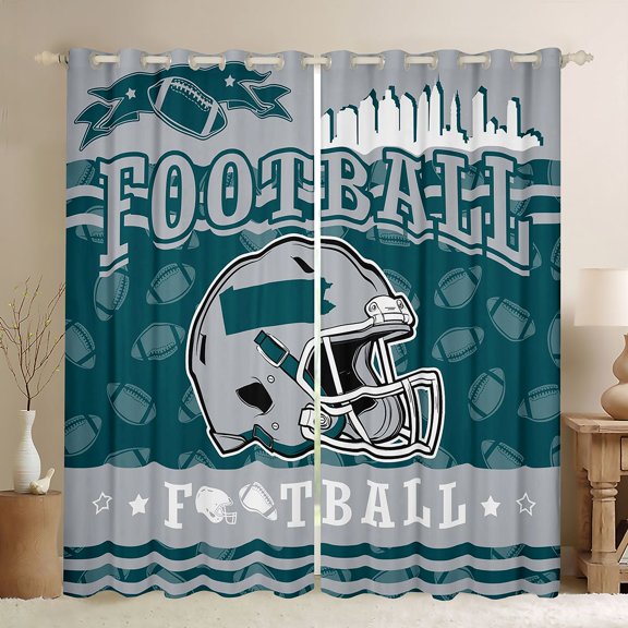 jejeloiu Green Football City Black Out Curtains,Rugby Ball Games Curtains Pack of 2 (42x63 Each) For Boys Teens