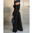 thumbnail image 4 of CHICME Jumpsuits for Women Dressy Pearls Decor Long Sleeve Casual Ruched Wide Leg Rompers Black-S, 4 of 9