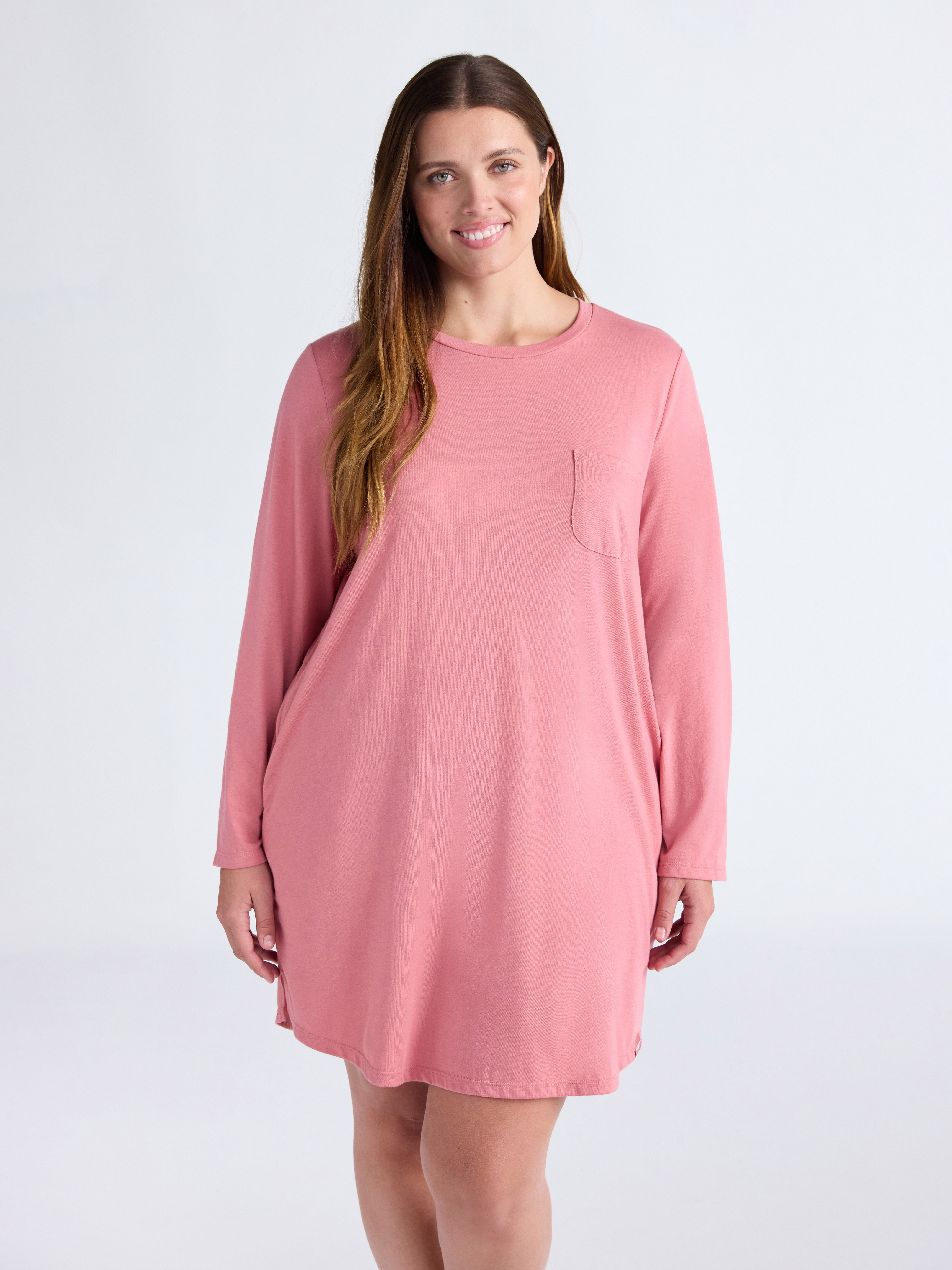Joyspun Women’s Cotton-Blend Jersey Sleepshirt with Long Sleeves, Sizes XS-3X