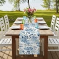 thumbnail image 4 of Blue Botanical 70 Inch Table Runner, Pastoral Spring Summer Leaf Farmhouse Dresser Scarf Cotton & Linen Tablerunner for Dining/Kitchen Island/Holiday Party Décor 13" x 70", 4 of 9