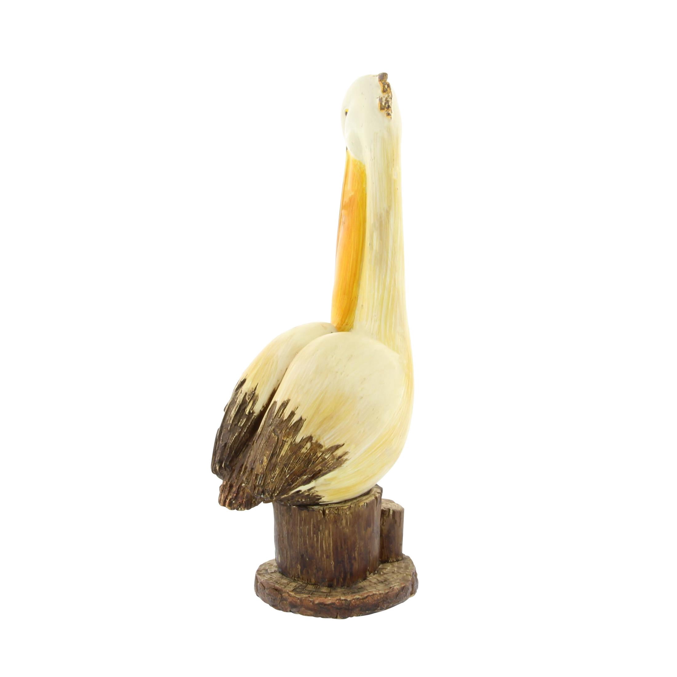 7" x 18" Cream Polystone Pelican Sculpture, by DecMode