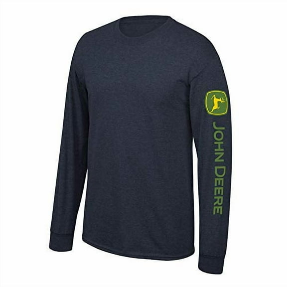 John Deere Solid Long Sleeve Tee with Logo on Sleeve, Navy- Large