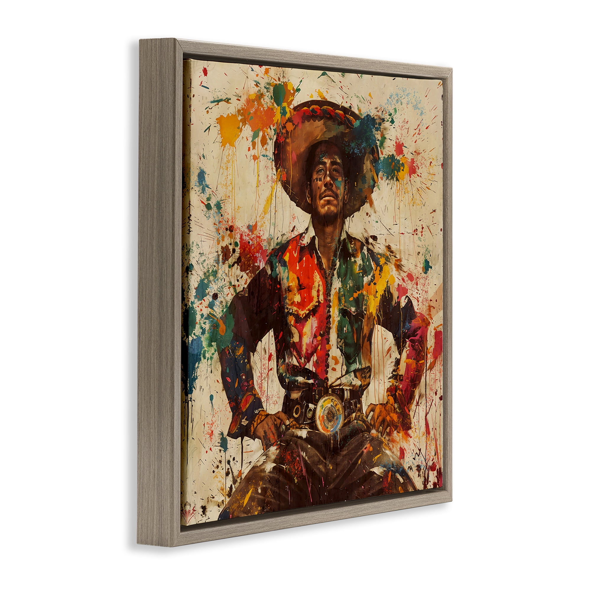 Stupell Industries El Mexicano with Paint Splatters Brown Framed Floater Canvas Wall Art, design by Marta Wiley