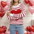 thumbnail image 4 of Women'S Cute Heart Sweater Long Sleeve Crewneck Pullover Ribbed Knit Casual Sweaters White & Red M, 4 of 8