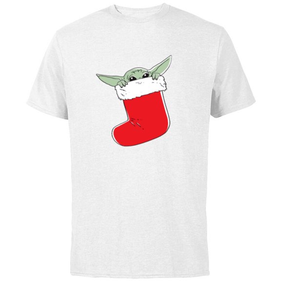 Star Wars The Mandalorian Grogu Christmas Holiday Stocking - Short Sleeve Cotton T-Shirt for Adults - Customized-White