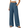 thumbnail image 2 of JYnXIANTI Wide Leg Pants for Women Loose Flowy High Waist Pants Breathable Beach Trousers Travel Outfit with Pockets(Blue,Small), 2 of 7