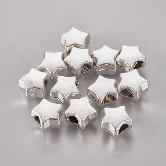 50 pc Tibetan style Alloy European Beads Large Hole Star Beads Lead Free & Cadmium Free Antique Silver 11x7mm Hole: 4mm