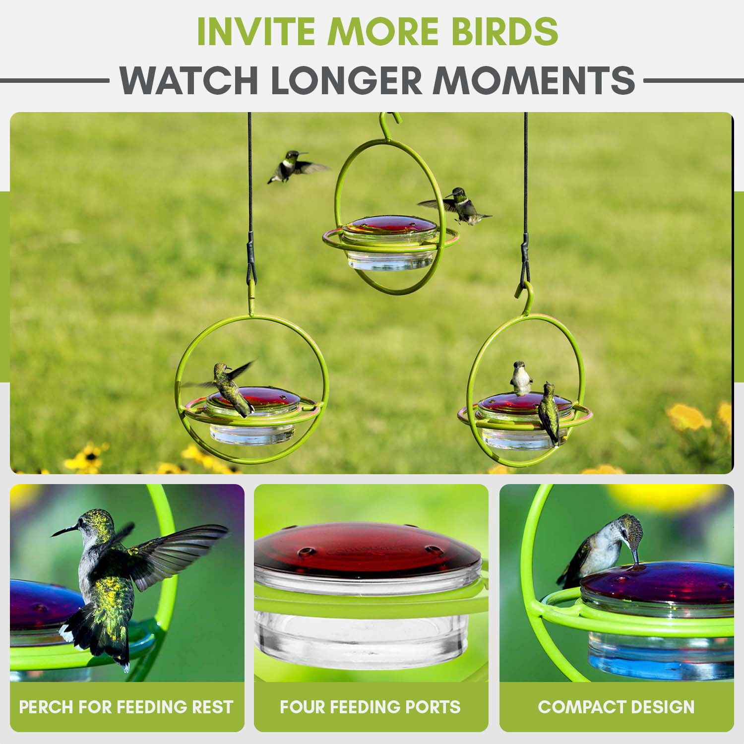 Mosaic Birds Recycled Glass and Metal Hummingbird Feeder for Outdoors - Hanging Bird Decor for Gardens - Lime Green
