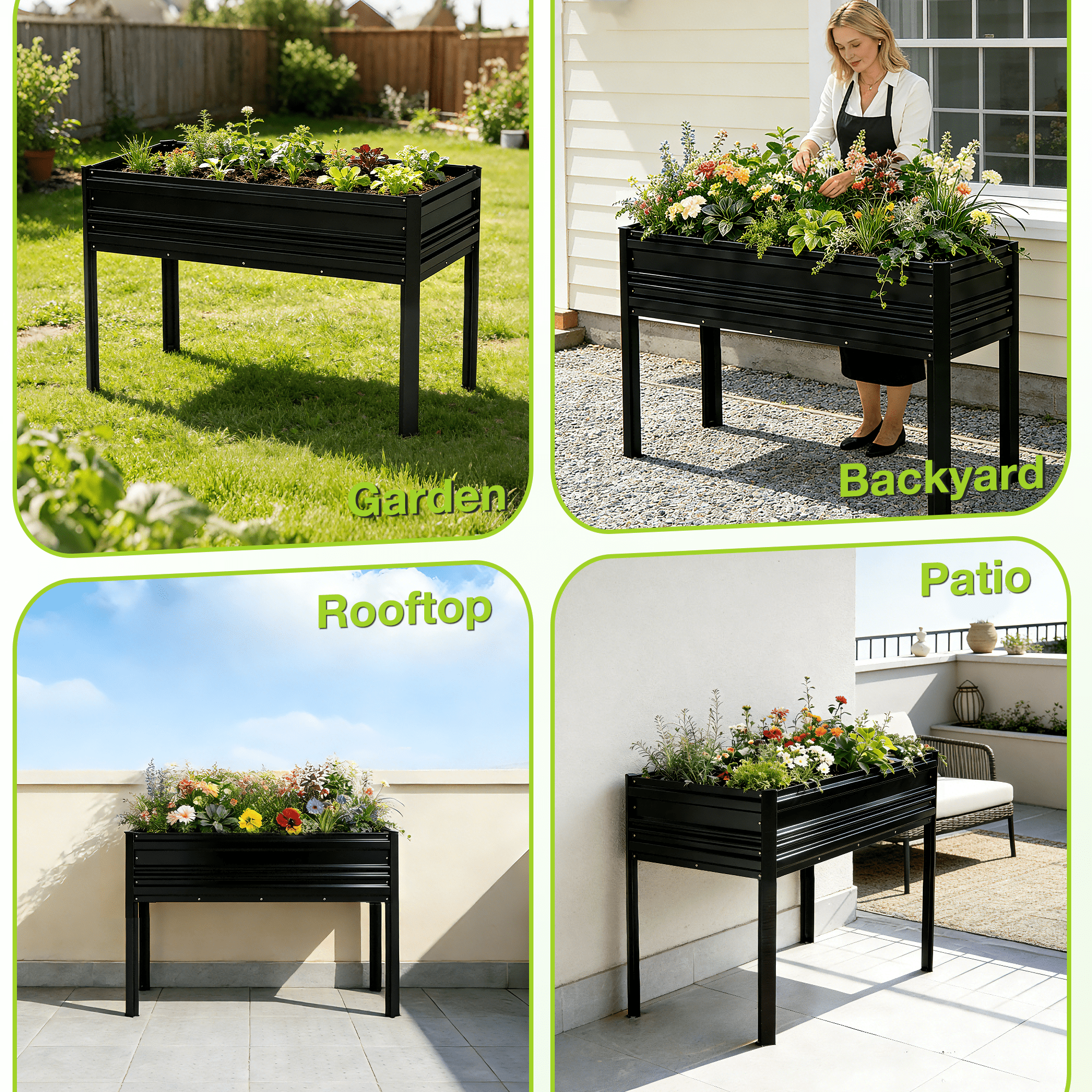 WORKPRO 48x24x32in Outdoor Galvanized Raised Garden Bed with Legs -Black