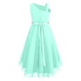 thumbnail image 2 of YEAHDOR Girls One Shoulder Bridesmaid Birthday Party Rhinestones Belt Irregular Hem Swing Dress Mint Green 14, 2 of 5
