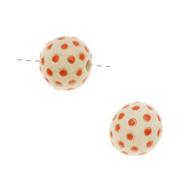 Golem Design Studio Ceramic Beads 14mm Glazed Round Polka Dots 2 Pieces Orange Walmart Com