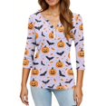 thumbnail image 5 of Trgacdwlo Halloween 3/4 Sleeve Tops for Women Cat Pumpkin Print Fall Womens Henley Tops Funny Ghost Graphic Pullover Shirts, 5 of 5