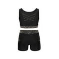 thumbnail image 2 of TiaoBug Kids Girls 2 Piece Gymnastics Dance Outfit Cheerleading Crisscross Back Crop Top with Shorts Set Black 8, 2 of 7
