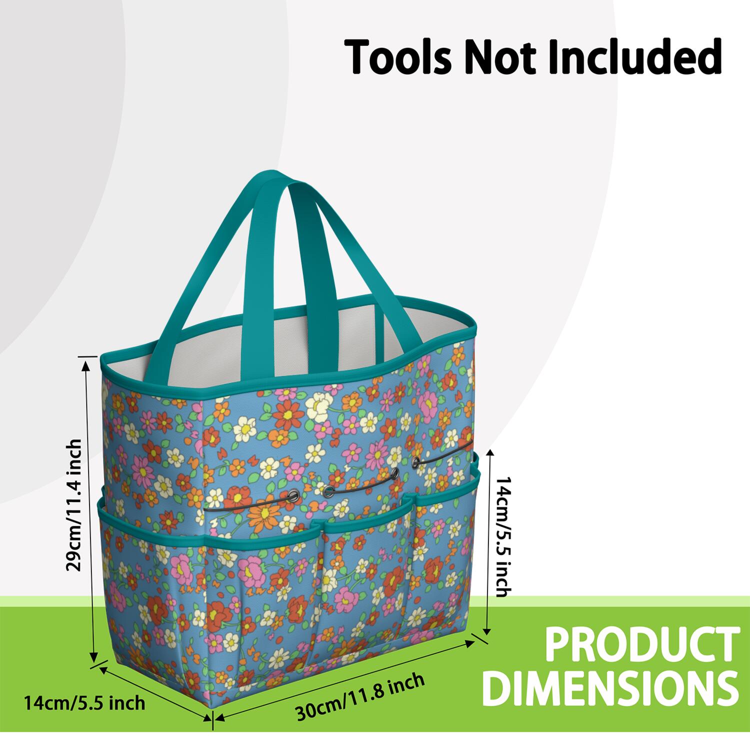 Bright Flowers Garden Tools Bag, Water-proof Oxford Garden Tote Home Organizer Gardening Tool Bag Kit Holder with 8 Pockets for Indoor and Outdoor Gardening(Tools Not Included)
