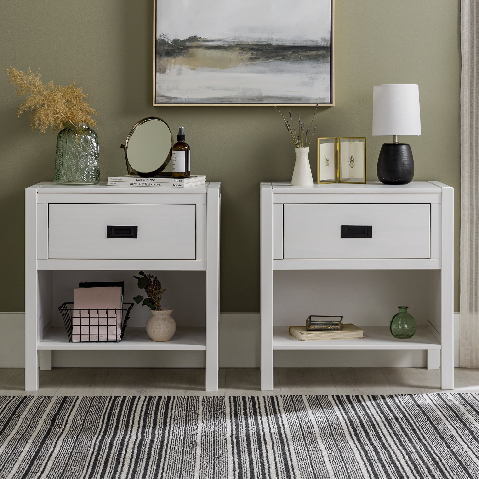 Annabelle 2 Pack One Drawer Open Storage White Nightstands by Walker Edison