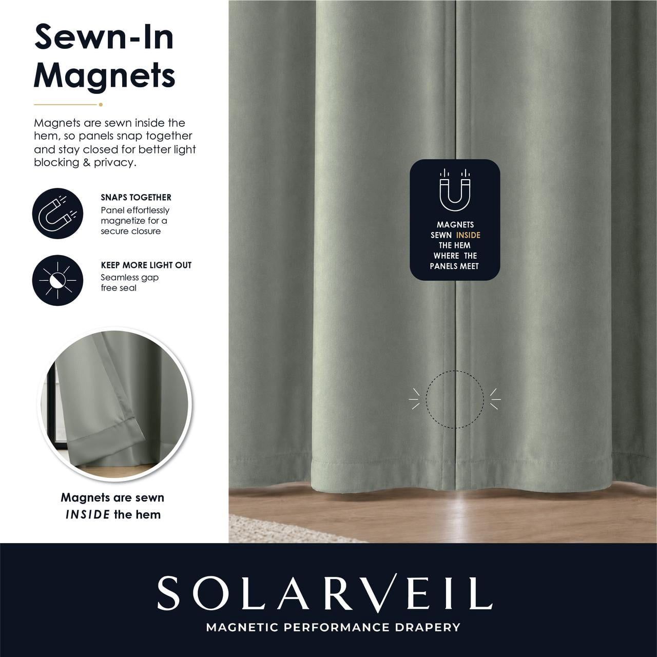 SOLARVEIL Velvet Drapery Panel Pair with Magnetic Closure 84x37" Sage