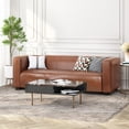 thumbnail image 2 of Noble House Denison Faux Leather Upholstered 3 Seater Sofa, Cognac Brown and Dark Walnut, 2 of 8