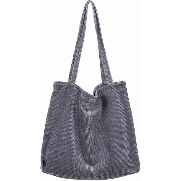 Women Corduroy Tote Bag, Casual Handbags Big Capacity Shopping Shoulder Bag with Pocket(Gray)