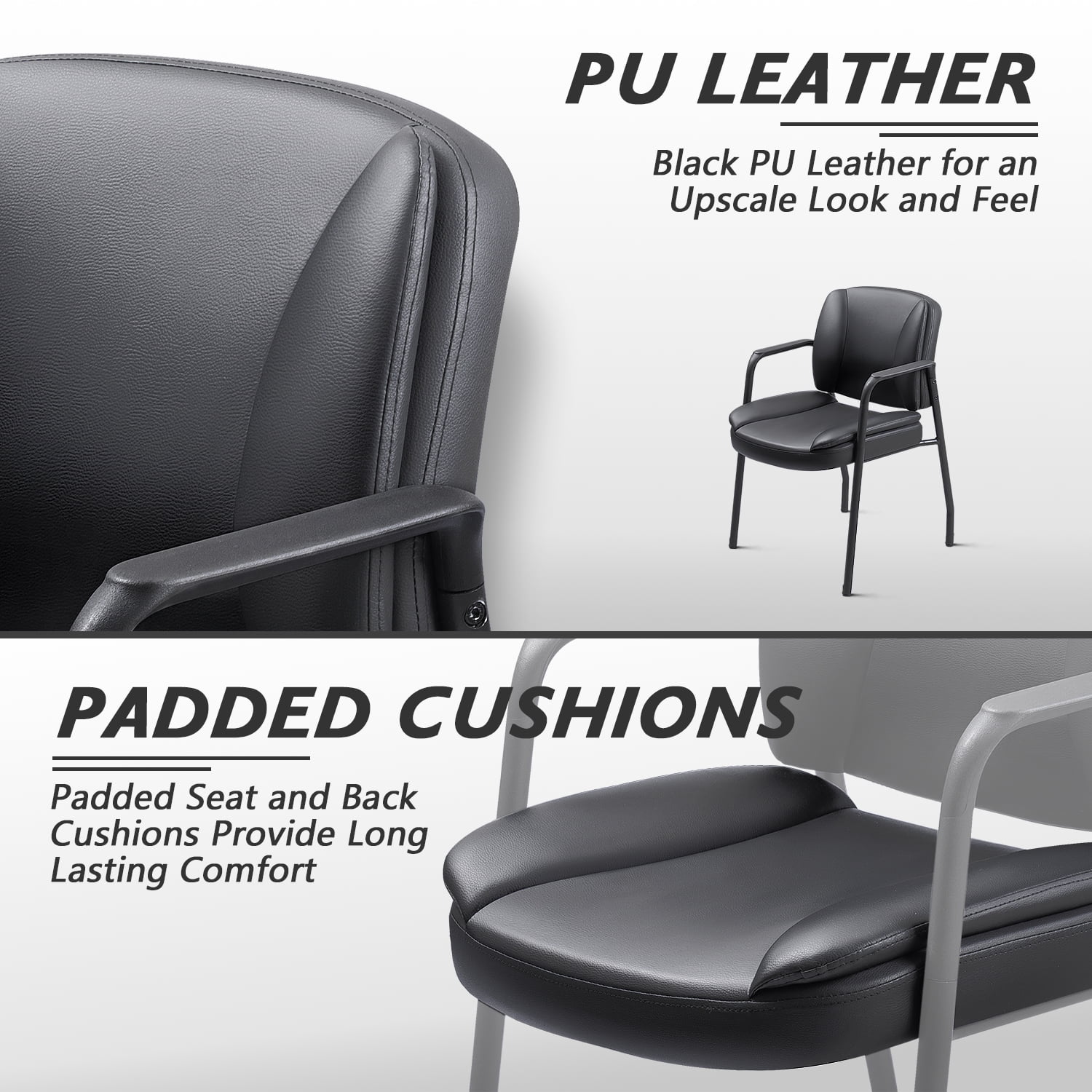 Furmax Office Reception Chairs Waiting Room Guest Chairs with Armrest Set of 2 (Black)