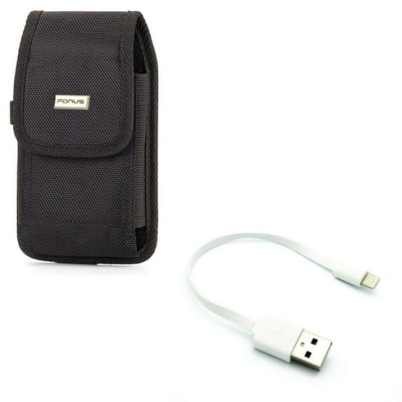 Case Belt Clip w Short USB Cable for iPhone 8/7/6S/6 - Rugged Holster Canvas Cover Pouch, Charger Cord Power Wire Fast Charge for iPhone 8/7/6S/6 Models
