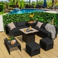 thumbnail image 3 of Topbuy 9 Pieces Outdoor PE Rattan Wicker Sectional Sofa with 42" Gas Fire Pit Table Space-Saving Patio Conversation Set with Storage Box Black, 3 of 10