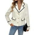 thumbnail image 2 of Women Black Contrast White Blazer Double Breasted Slim Casual Long Sleeve Fashion Office Jacket with Pockets Beige XL, 2 of 9
