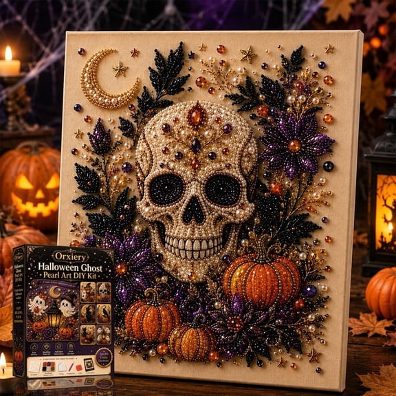Spookira Halloween Fall Diamond Pearl Art Painting DIY Kit Adults 3D | New Handmade Ghost Beaded Skeleton Mosaic Craft Kit Pumpkin Lantern Moon Beginner Friendly Craft Home Wall Decor Gift