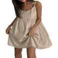 thumbnail image 1 of PENGXIANG Robe Sans Manches à Bretelles Spaghetti pour Femmes Robe Cami en Lin Robe d'Été Taille Haute Mini Robe Ample Robe de Soirée Ligne A, 1 of 9