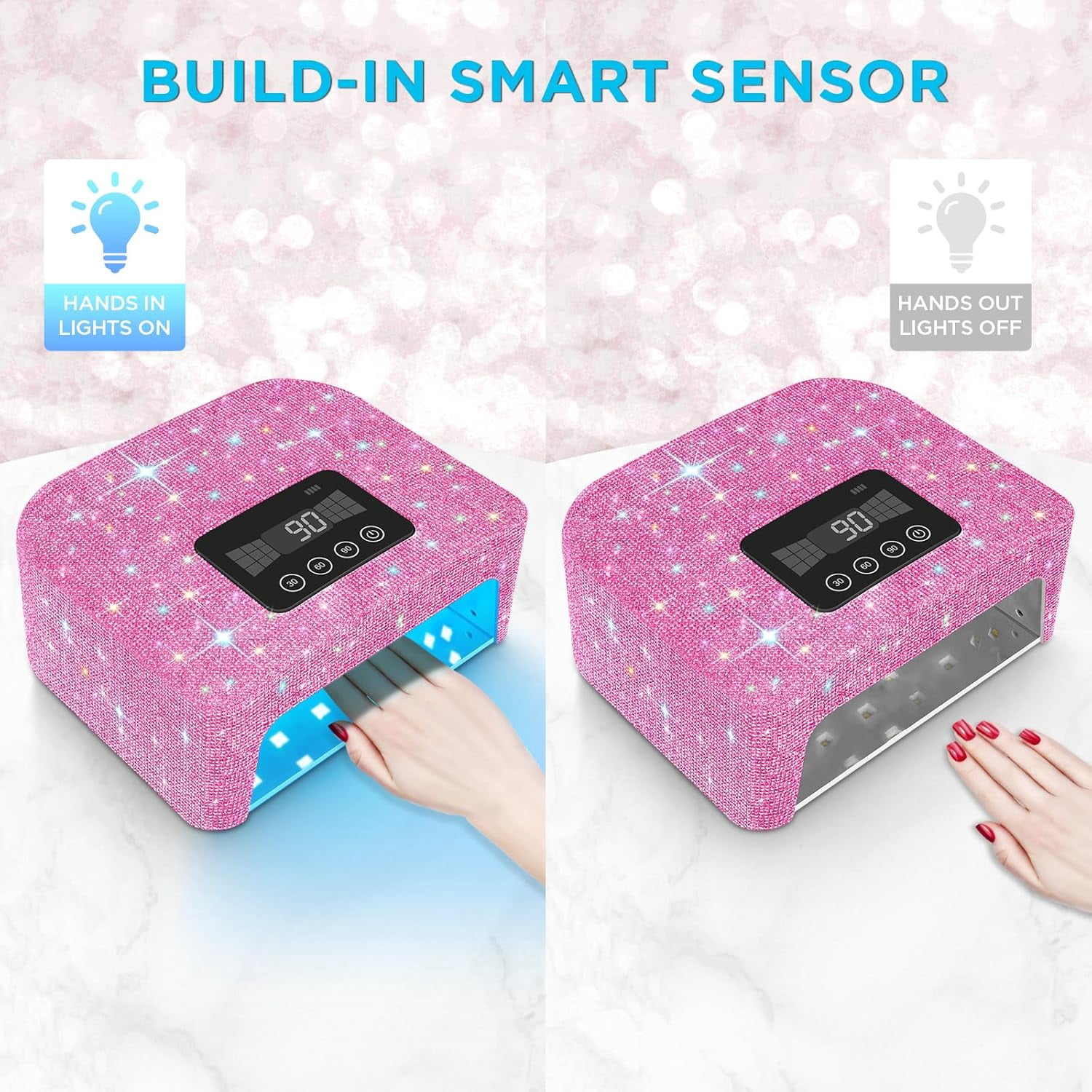 Cordless UV Nail Lamp, 120W Rechargeable UV Light for Gel Nails, LED Nail Lamp with 4 Timer Modes, Nail Dryer Fully Decorate with Sparkling Nail Rhinestones Diamond(red)