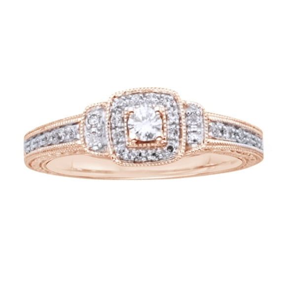 AFFY White Natural Diamond Frame Vintage-Style Promise Ring In Solid Gold (0.25 Cttw)