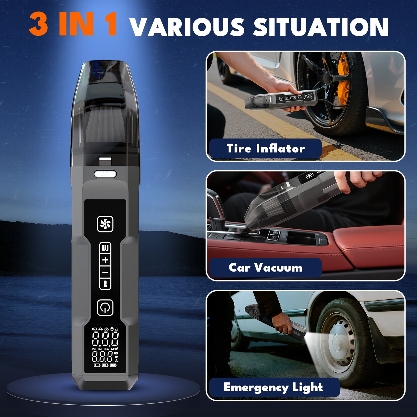 KIVDIT Cordless Tire Inflator Portable Air Compressor, 150PSI, 5400mAh Long Range Battery, Air Pump for Car Tires, Bike, Motorcycle, Electric Pump with LED Light & Digital Pressure Gauge