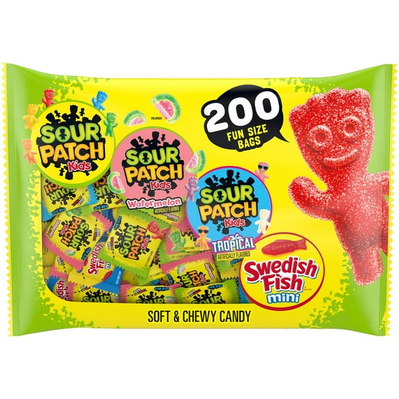 SOUR PATCH KIDS and SWEDISH FISH Candy, Fun Size, 200 pk.